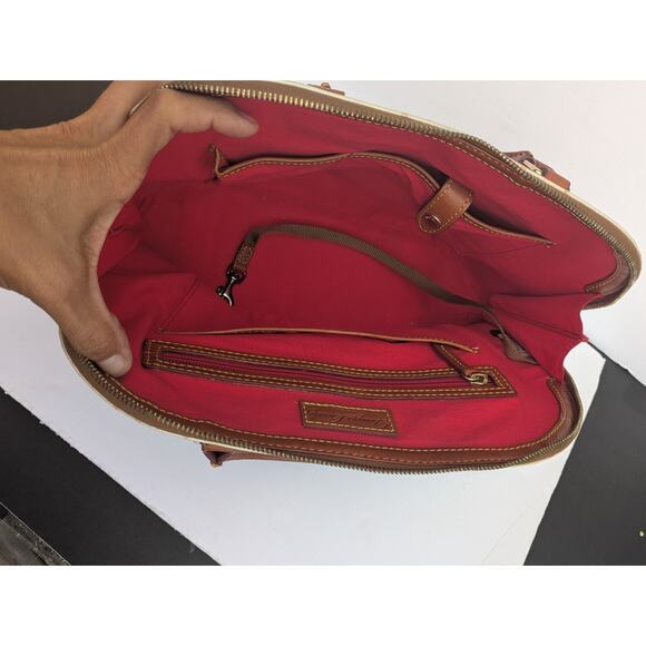 Dooney & Bourke Ostrich Bone Zip Zip Satchel Bone with Brown Ostrich Dots - Picture 7 of 9